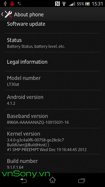 Xperia T LT30 android 4.1.2