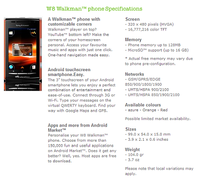 w8 walkman phone